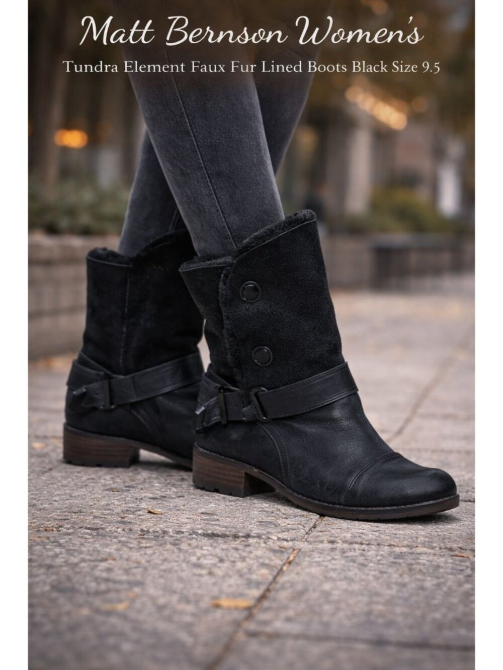 Matt Bernson Tundra Boots 9.5 Black Suede Leather Shearling Moto Convertible